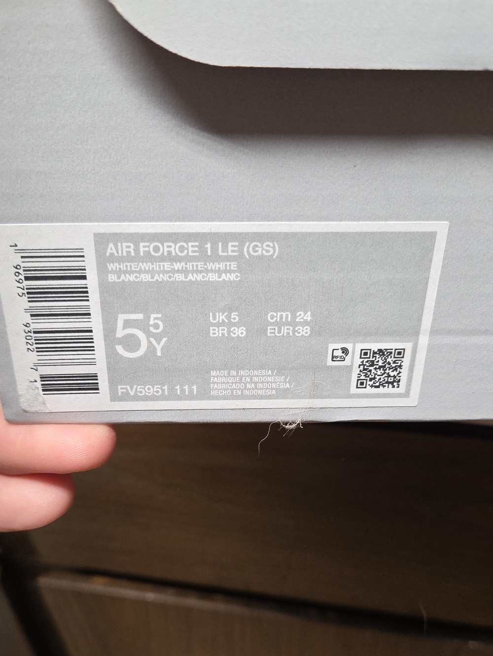 Nike Air Force 1 LE (GS) White/White Box Label